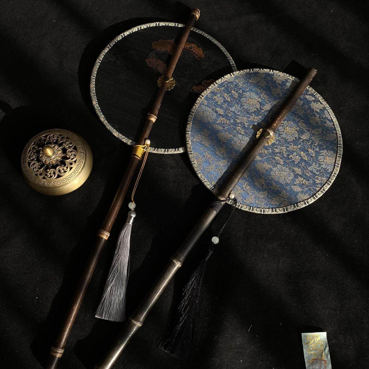 中国风团扇古风紫竹腰扇汉服可卷曲折扇古典长柄流苏扇便携挂腰扇,居家日用,扇子,淘宝优惠券,粉丝福利购,淘宝优惠卷