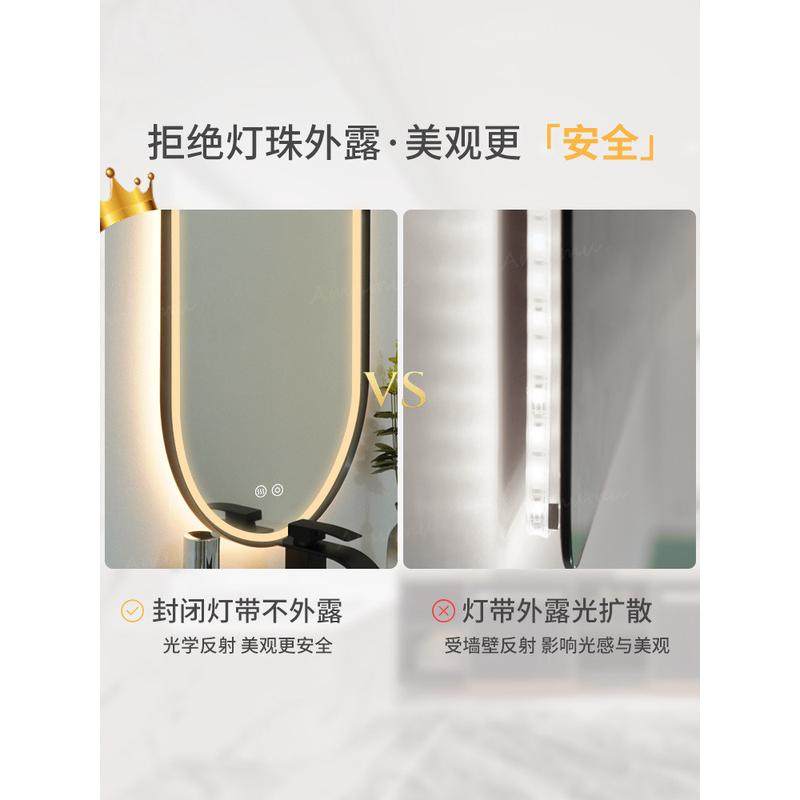 9v7t挂墙转角镜卫生间智能led灯镜悬挂椭圆镜子旋转洗手台伸缩浴