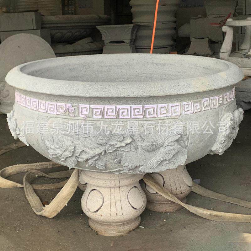 石雕鱼缸花盆青石仿古做旧庭院荷花缸户外室内圆形装饰石头缸摆件