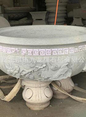 石雕鱼缸花盆青石仿古做旧庭院荷花缸户外室内圆形装饰石头缸摆件