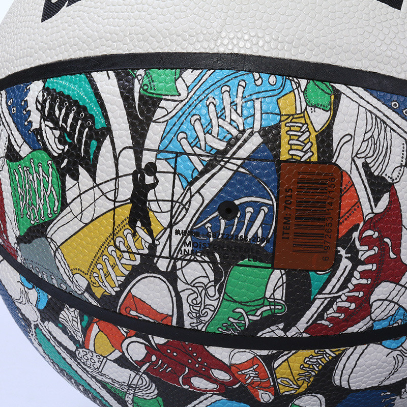 厂家训练4号5号7号pu双色（白+花）耐磨篮球批发比赛篮球