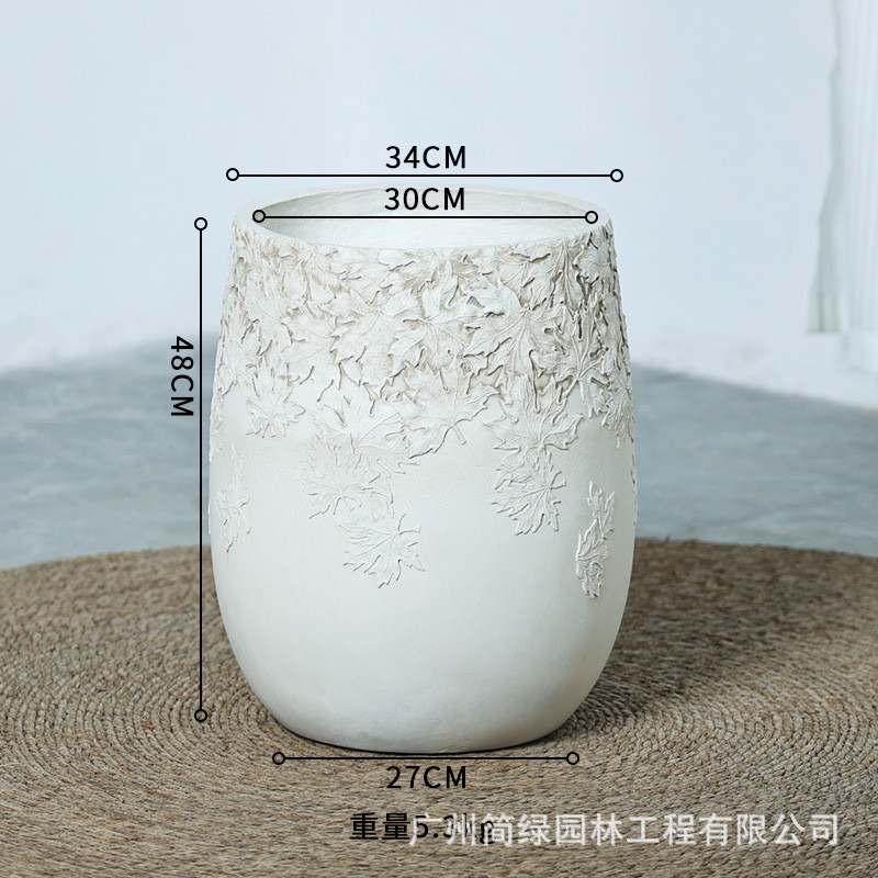 侘寂风复古高款圆形水泥花盆大口径镁泥花盆龟背竹百合竹绿植落地