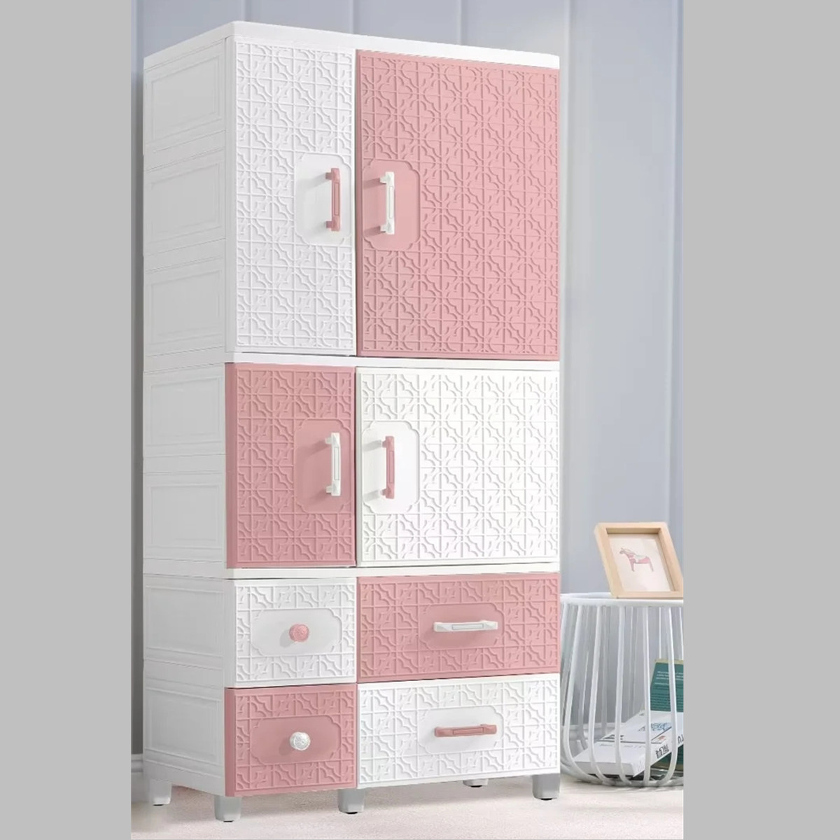 67cm简约卧室组装收纳柜塑料双开门挂衣储物柜加厚儿童衣柜多层橱