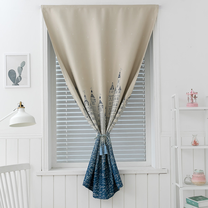 4txn厨房魔术粘贴式窗帘自粘卧室免打孔安装遮光布小窗户北欧简约