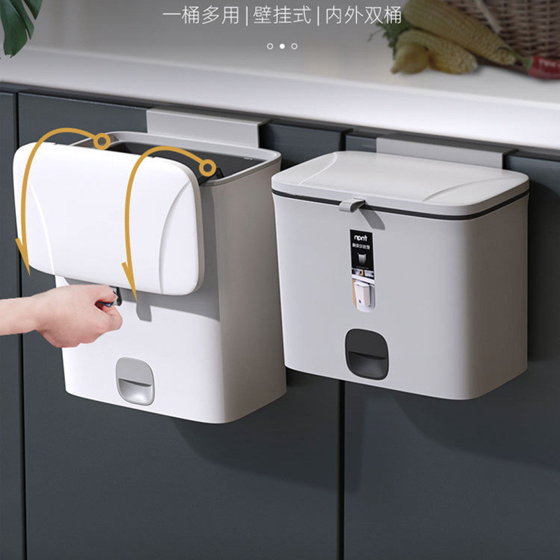 源卫生间直发厨房垃圾桶壁挂式滑盖厂无痕悬挂带盖家用日式大容量