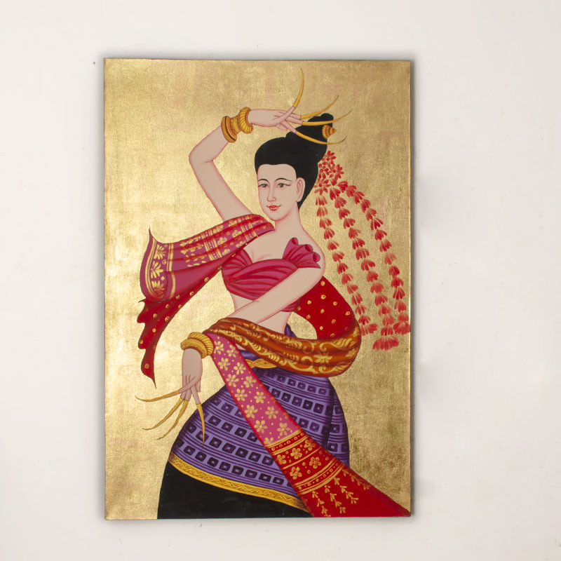 泰国金箔画泰式玄关壁画客厅人物拼贴装饰画菩提树餐厅挂画墙画图片