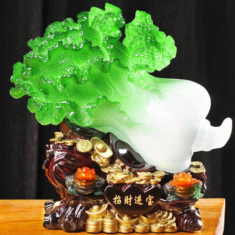 玉白菜摆件招财大号金蟾工艺玄关电视酒柜店铺客厅装饰品开业礼品