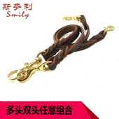 可拆卸两条只狗绳一拖二双大型犬牛皮狗链狗牵引绳中大型德牧金毛