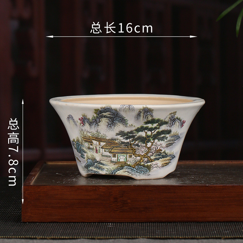 彩绘紫砂花盆批发阳台白色圆形创意盆景盆懒人花盆绿萝多肉yzch14