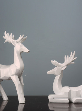 创意家居玄关情侣几何麋鹿客树脂工艺品厅酒柜简约办公室装饰品