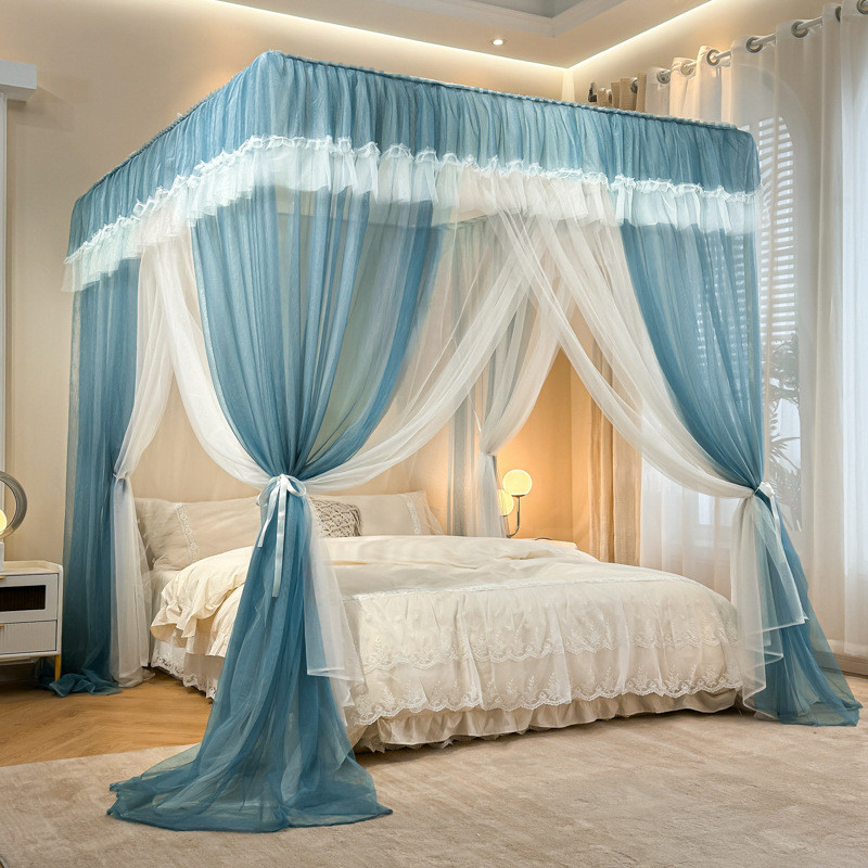 防蚊双层纱新款宫廷加厚三开门加粗支架公主风加密蚊帐帐纱落地式