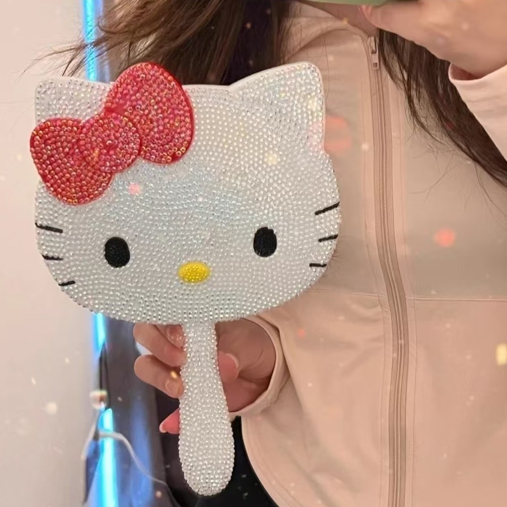 hellokitty镜子满钻成品镶钻KT猫闪亮贴钻手持镜创意礼物送女友
