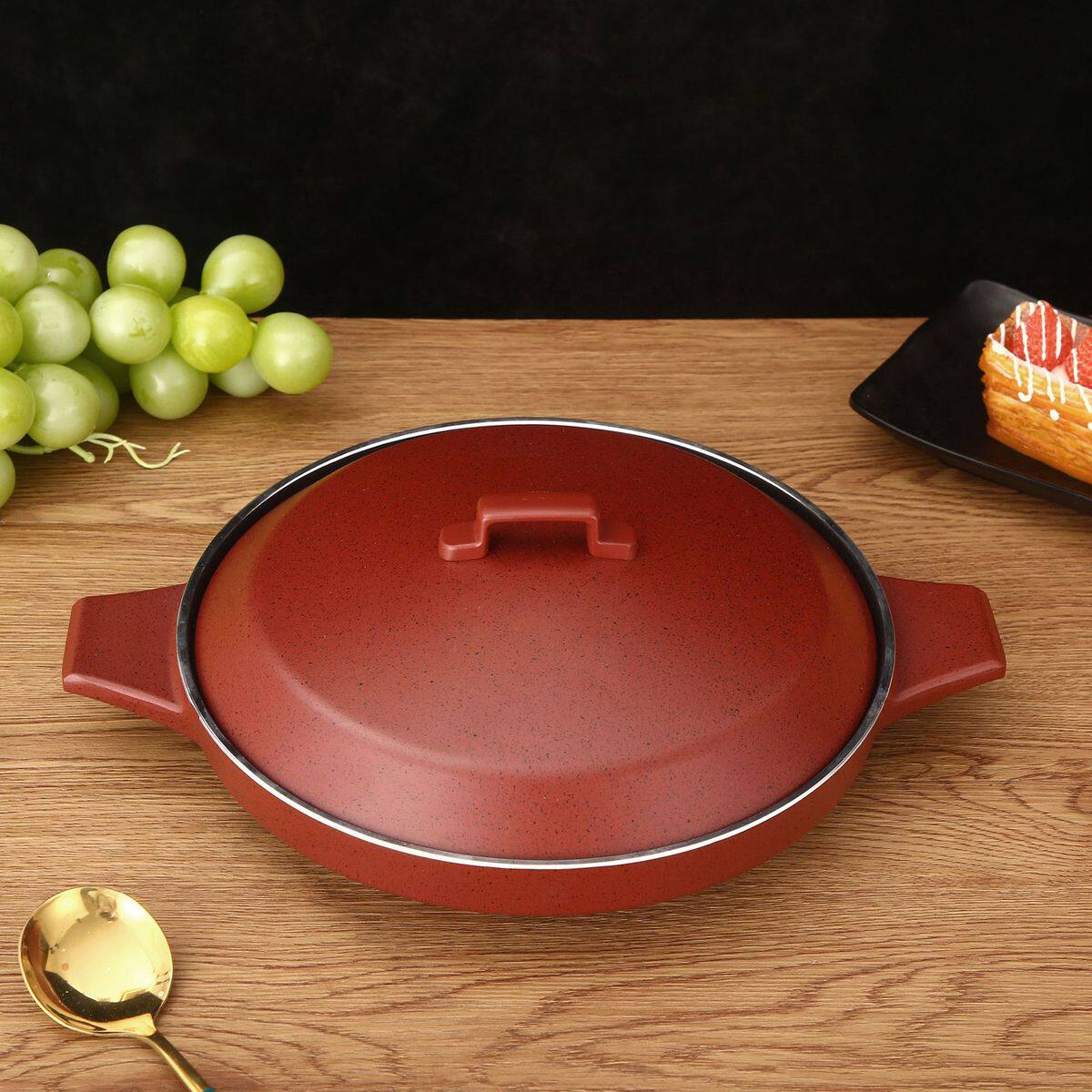 铝合金砂锅家用不粘锅圆形带盖平底煎锅耐高温烤盘双耳煲汤批发