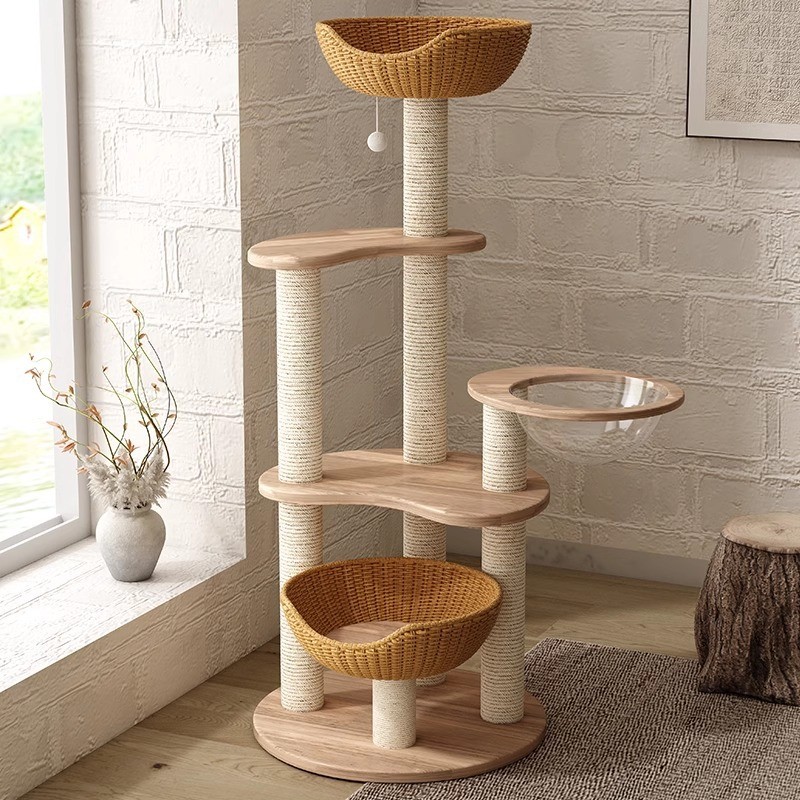 实木藤编猫咪窝攀爬架猫爬架子猫树一体小型剑麻多猫小户型不占地