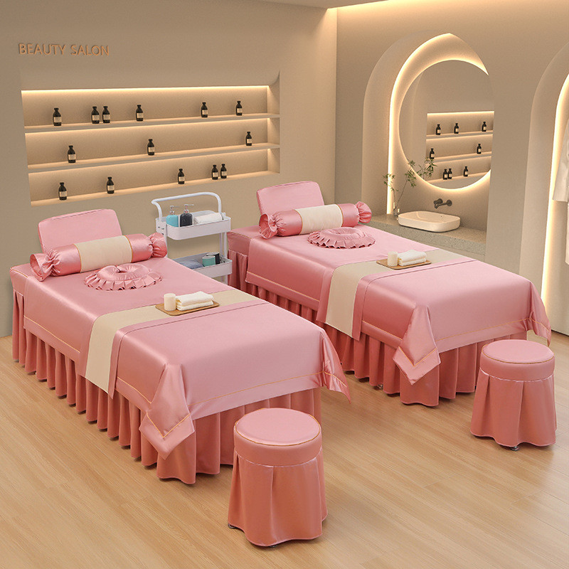 夏季美容床罩四件套采耳高档轻奢美容院理疗床单洗头天丝按摩床套