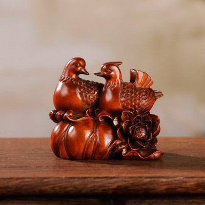 小叶黄杨木雕鸳鸯文玩男士木质手把件姻缘卧室床头工艺品新婚摆件
