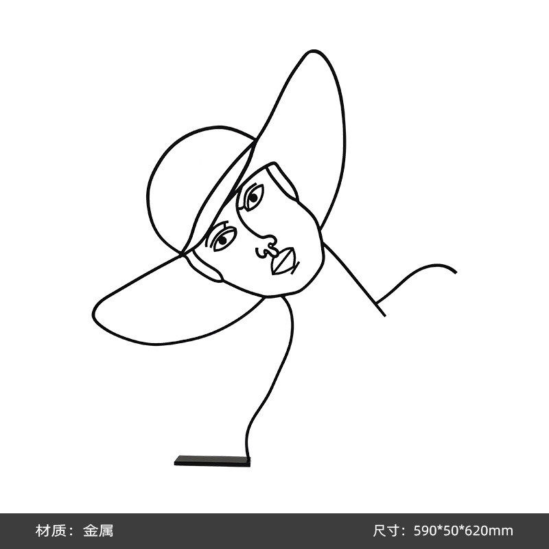 现代简约几何抽象带帽子的女人雕塑人像摆件样板房售楼处摩登女郎