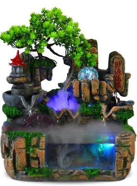 树脂收银台创意玻璃鱼缸仿真树微景观山水流水喷泉工艺品摆件