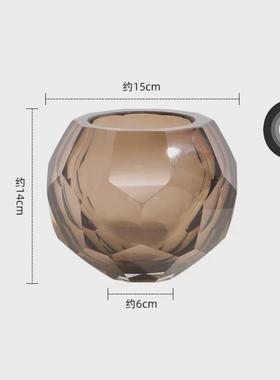 现代简约水晶玻璃花瓶摆件客厅烛台样板间琉璃插花轻奢软装饰品