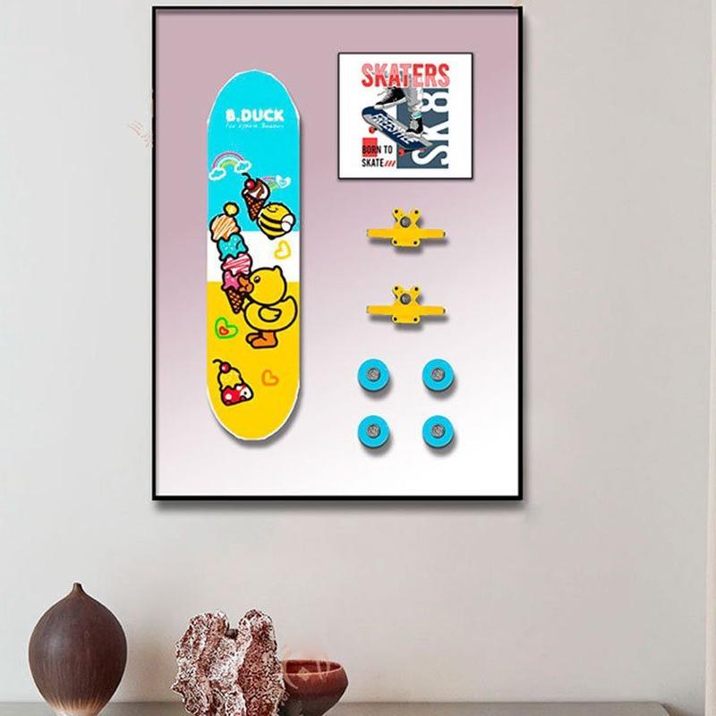潮玩滑板实物客厅房间装饰画立体简约工业风玄关滑板俱乐部挂画图片