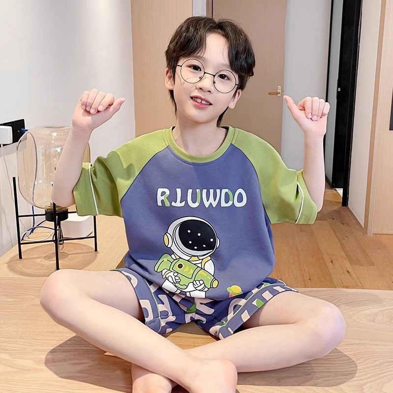 儿童睡衣男孩2025新款男童夏季纯棉短袖薄款青少年大童家居服夏款