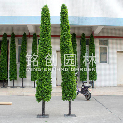 仿真瓜子叶塔型树仿真树黄杨叶竖型树公园广场人造松柏树假树3米