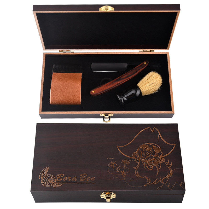 木盒套装美发剃须男士刮胡刀架复古老式剃刀修毛边修眉毛刮脸刀