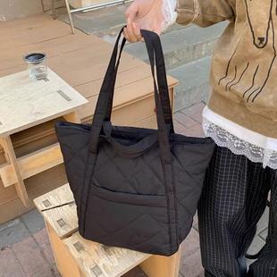 可爱女生秋冬百搭包包女棉服包手提单肩包大容量通勤包休闲托特包