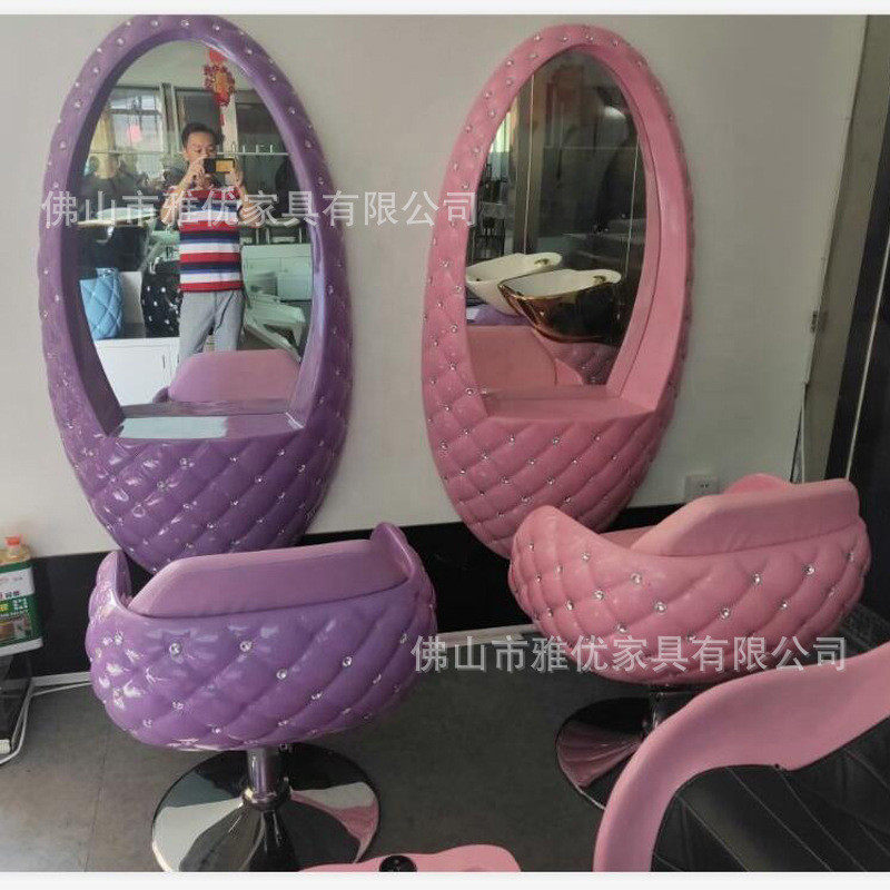 理发店带钻玻璃钢洗头床美发椅美发镜台套装外贸坐式冲水床