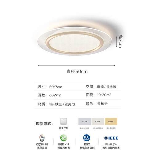 意式高端极简卧室吸顶灯新款圆形纹理轻奢创意护眼书房主卧房间灯
