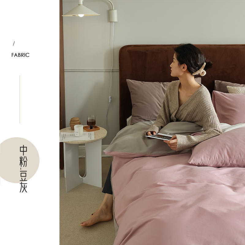 批发北欧风秋冬100支双拼棉磨毛四件套加厚保暖素色棉4件套