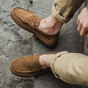 软底透气乐福鞋 夏季 2024年新款 男真皮一脚蹬懒人休闲皮鞋 子 豆豆鞋
