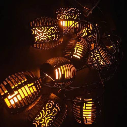 热销太阳能仿真火焰挂灯阳台露台万圣节庭院户外防水花园装饰灯布