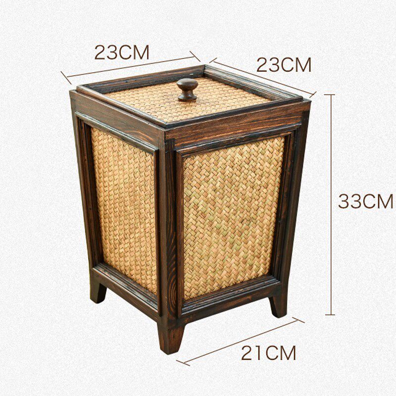 藤编垃圾桶带盖家用客厅创意垃圾篓纸篓木质新中式卫生间竹编复古