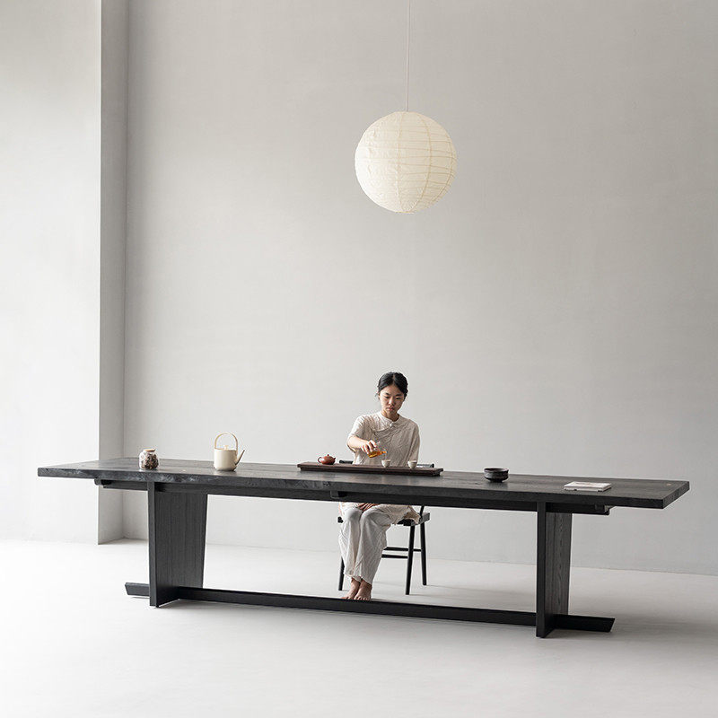 叁几 侘寂风碳化实木大板茶桌白蜡木餐桌家用黑色客厅大长书桌子,住宅家具,家用茶台/茶桌,淘宝优惠券,粉丝福利购,淘宝优惠卷