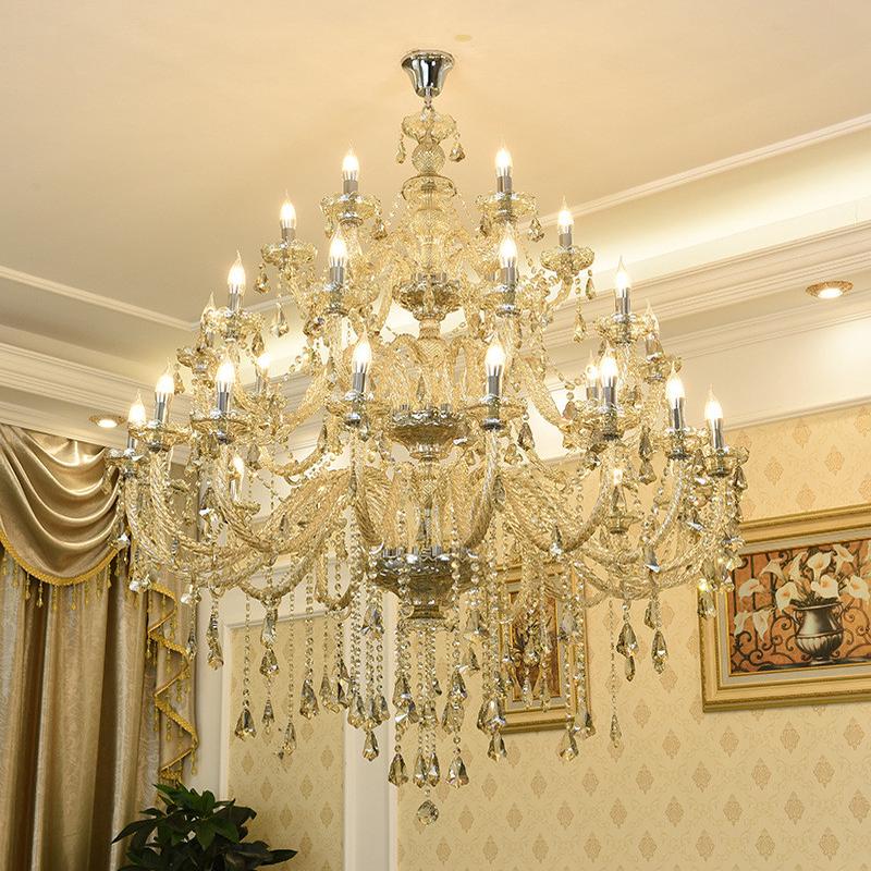 欧式客厅吊灯水晶大吊灯复式楼大堂蜡烛灯楼中楼奢华酒店别墅吊灯