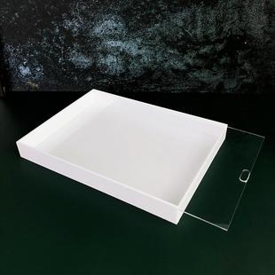 亚克力透明托盘带盖饰品桌面收纳盒防尘a4纸文件盒长方形展示盒扁