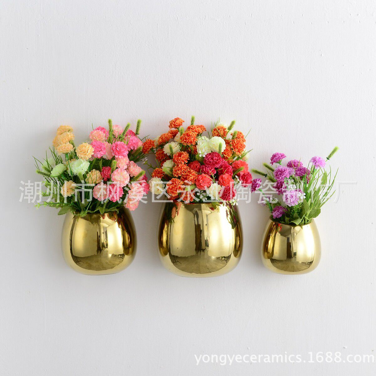 多肉花盆陶瓷 创意花盆客厅背景挂墙电镀陶瓷花瓶  简约现代