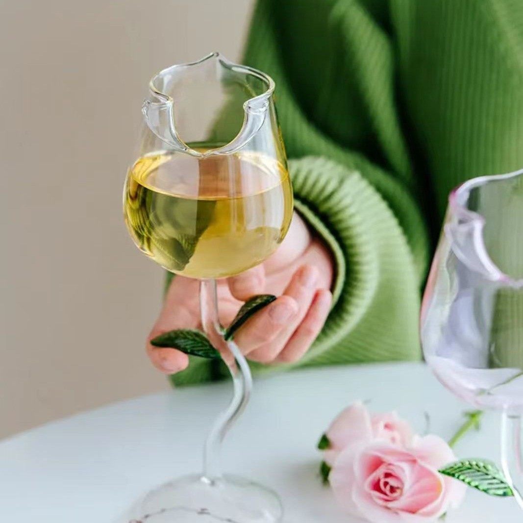 高硼硅玻璃玫瑰花高脚红酒杯