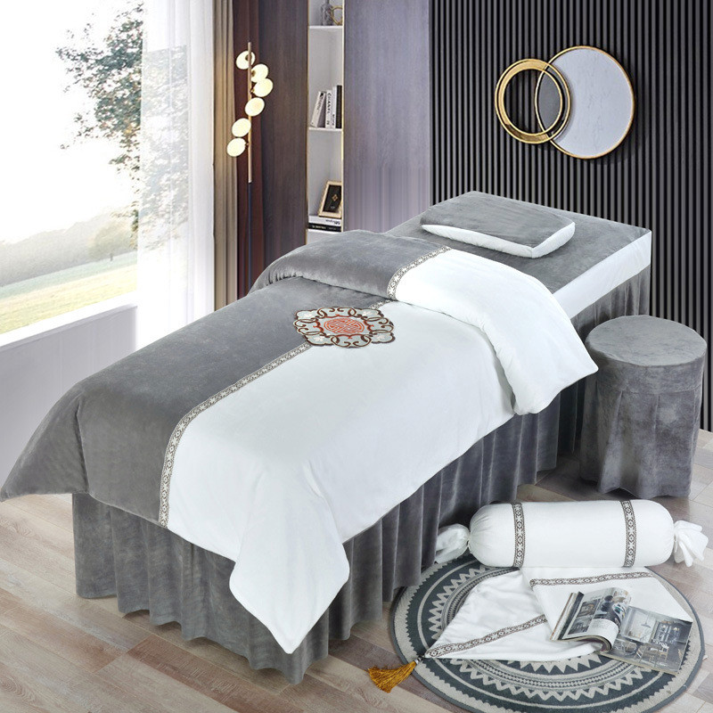 欧式纯色水晶绒美容床罩四件套理疗按摩推拿sp洗头床罩可现做