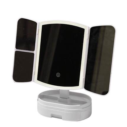 新款led三折化妆镜带灯补光镜便携折叠桌面梳妆台台式旅行美妆镜