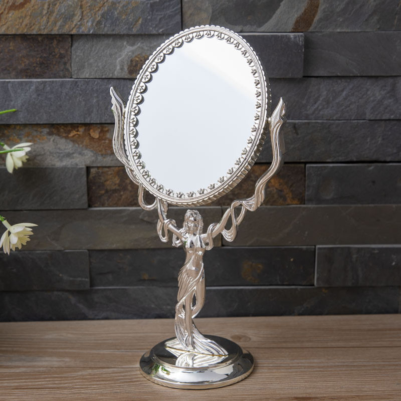 金属欧式梳妆镜创意复古可放卧室大卫生间化妆镜台式双面镜子