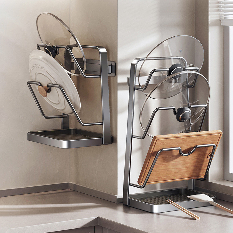 304不锈钢台面锅盖架壁挂免打孔放砧板菜板厨房多功能收纳锅铲架