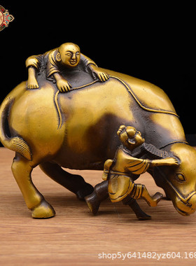 宏达铜器纯铜批发童子牧牛仿古文玩地摊吉祥摆件