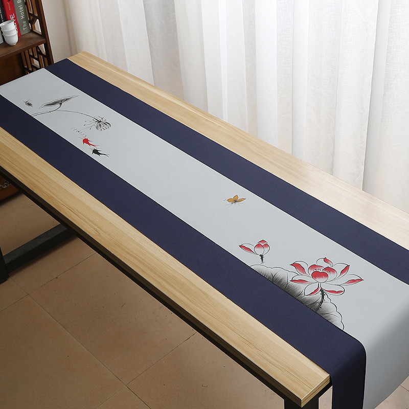 圆桌会议茶席手绘禅意彩色式茶几简约桌布长条办公茶台桌布茶旗布