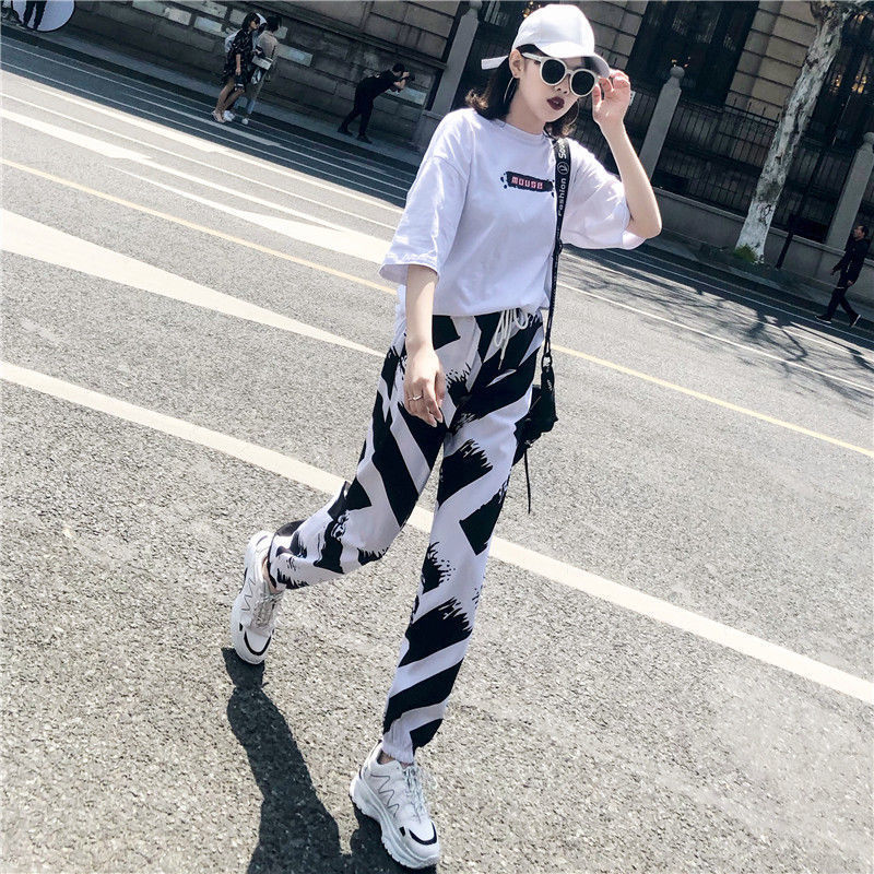 68小众高货炸街时尚运动裤子女夏季薄款宽松2025新款休闲花色哈伦