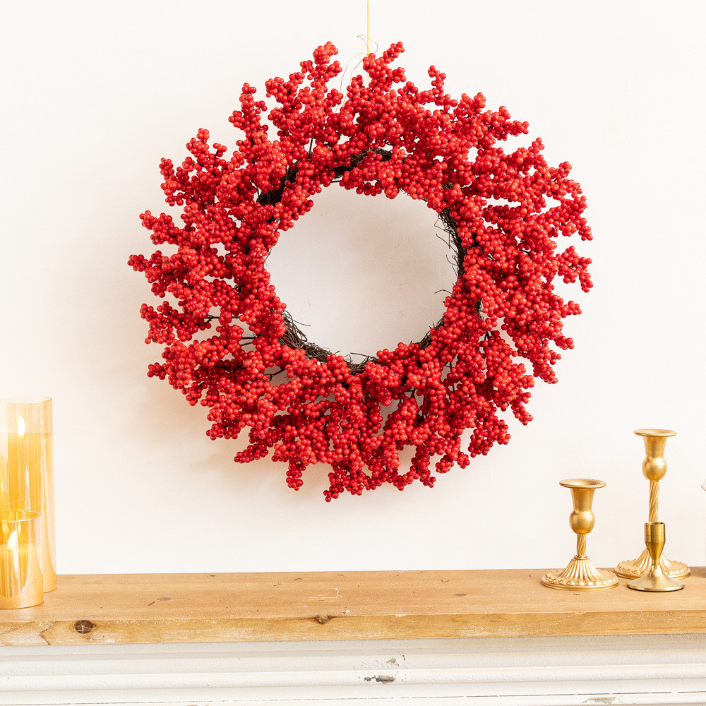 美渝temu圣诞节浆果花环装饰品情怀喜庆前门门挂美式