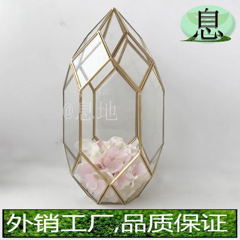35j直销!工厂包邮金色铜条几何微景观多肉植物玻璃花房高端蜡烛台