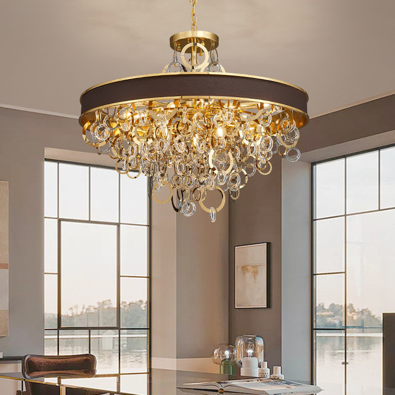 热销后现代客厅吊灯钛水晶灯具法式艺术餐厅吊灯卧室灯创意个性金