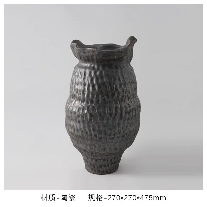 陶瓷花瓶摆件景德镇客厅插花陶罐侘寂中古风落地创意干花花器饰品